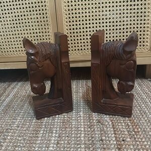 Vintage Hand Carved Horse Head Book Ends